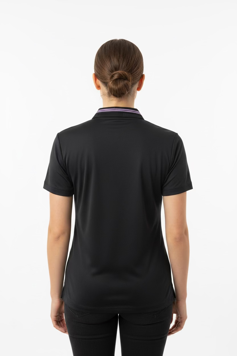 Greg Norman Womens Short Sleeve Polo - Black/Lavender Bliss