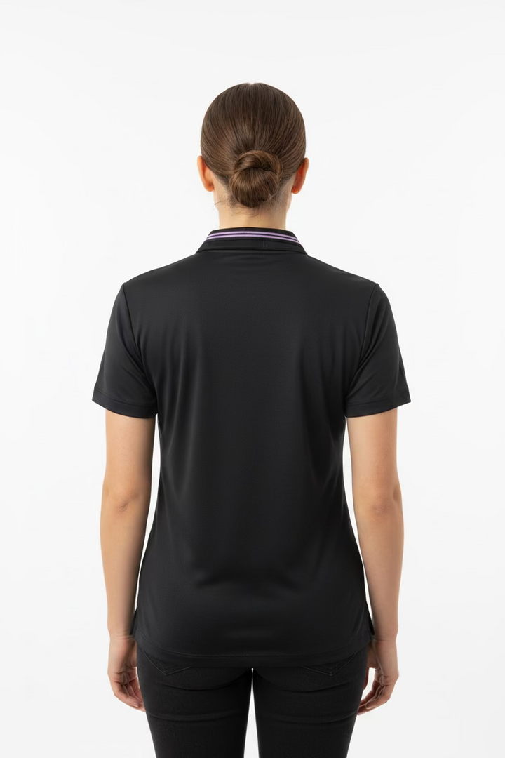 Greg Norman Womens Short Sleeve Polo - Black/Lavender Bliss