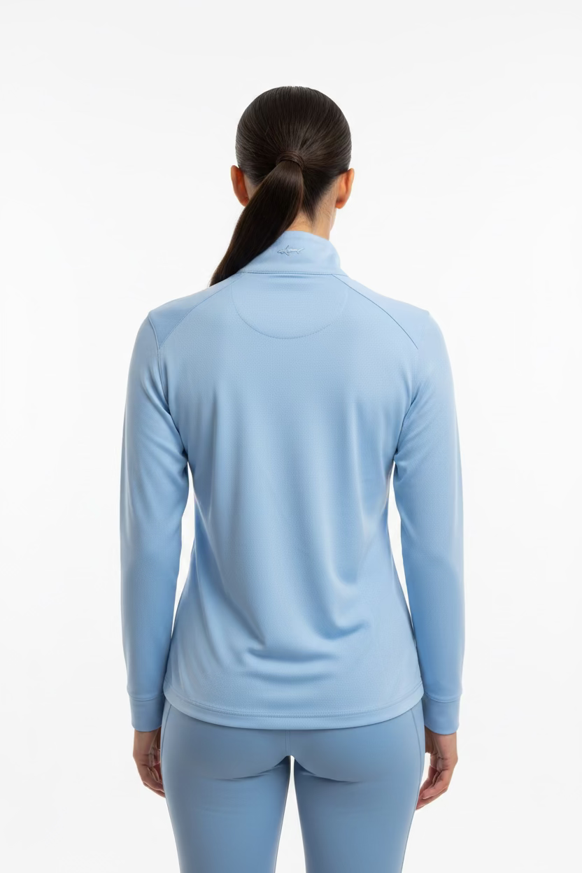 Greg Norman Womens Long Sleeve Polo - Blue Heather - Medium