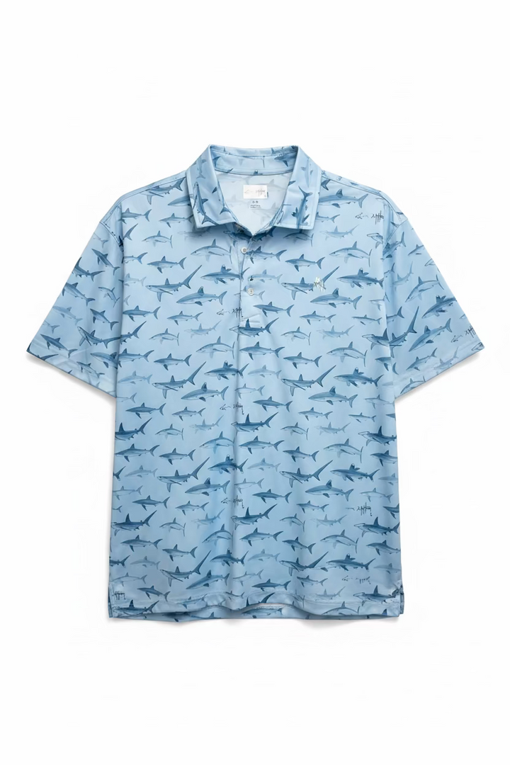 Greg Norman Mens All Over Shark Harvey Polo - Escape Blue