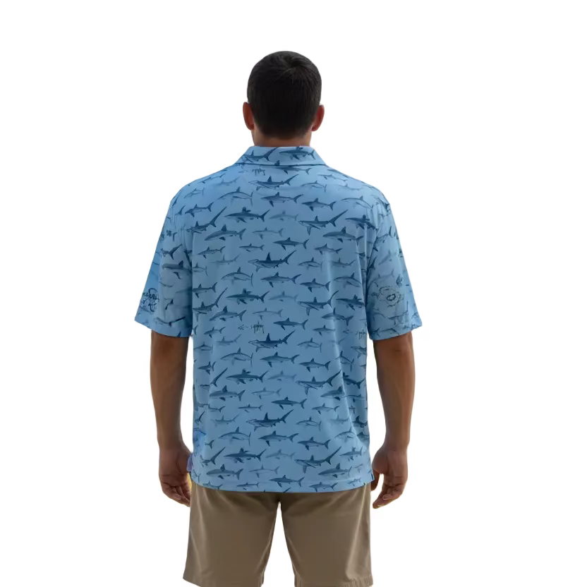Greg Norman Mens All Over Shark Harvey Polo - Escape Blue