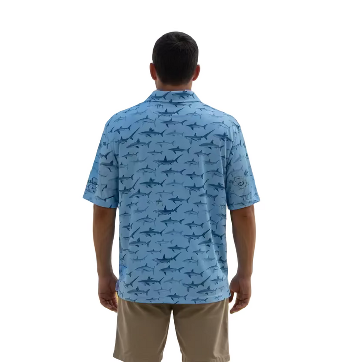 Greg Norman Mens All Over Shark Harvey Polo - Escape Blue