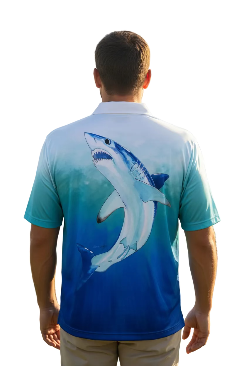 Greg Norman Mens The Shark/Sail Harvey Polo - Deep Sea Blue