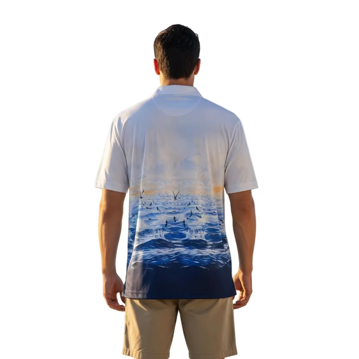 Greg Norman Mens Ocean Sunset Short Sleeve Polo - Mazarine Blue
