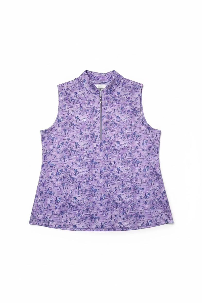 Greg Norman Womens Palm Tree Sleeveless Zip Polo - Lavender Bliss