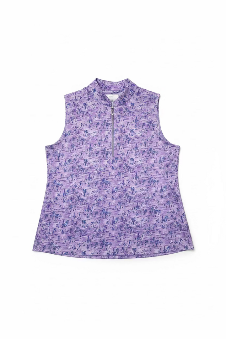 Greg Norman Womens Palm Tree Sleeveless Zip Polo - Lavender Bliss