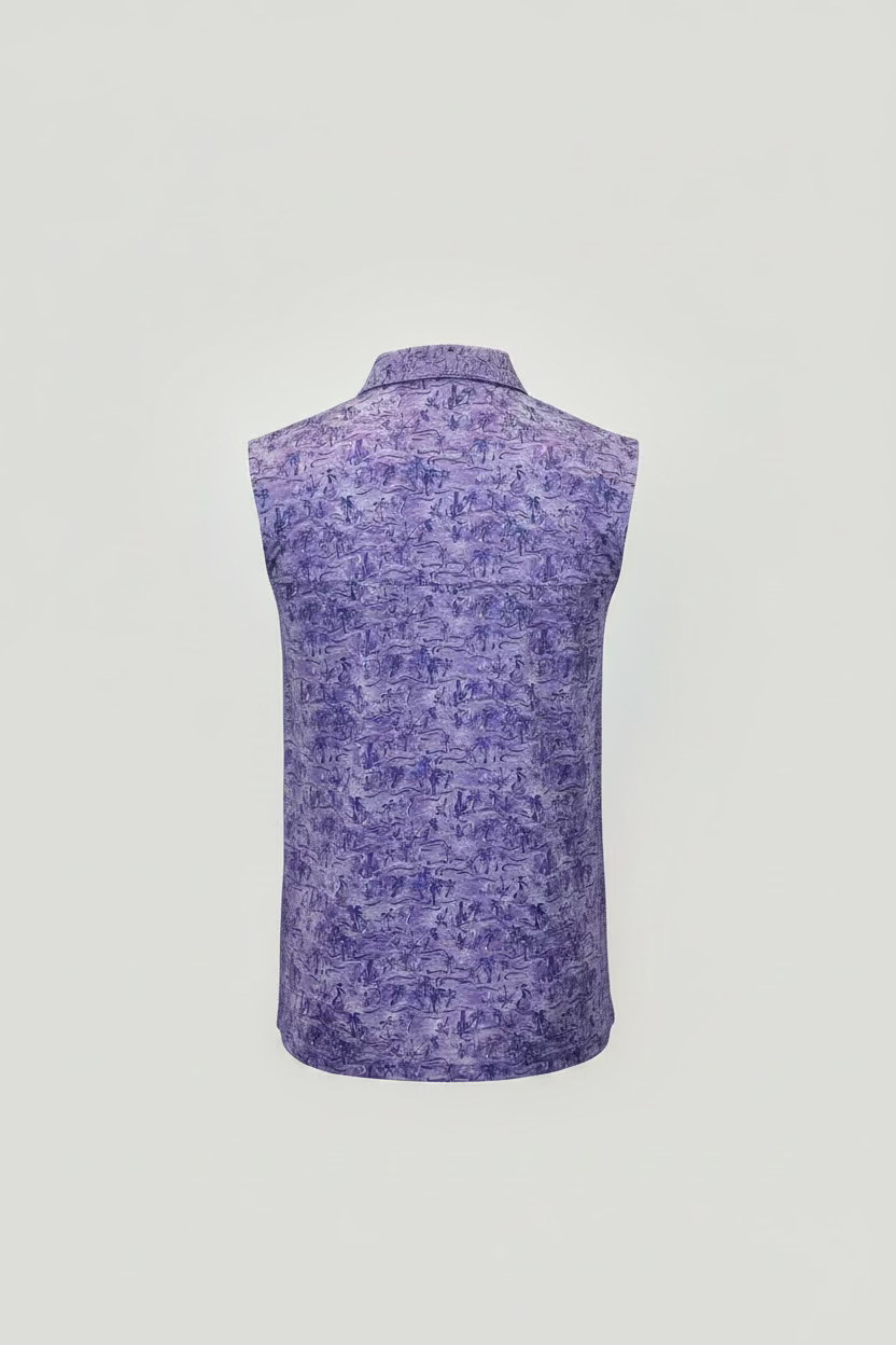 Greg Norman Womens Palm Tree Sleeveless Zip Polo - Lavender Bliss