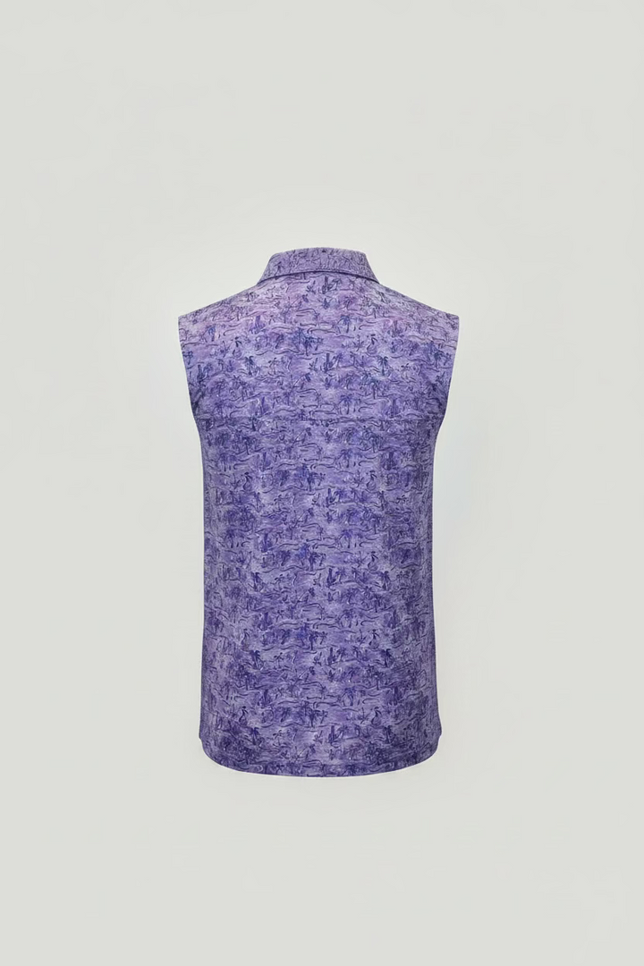 Greg Norman Womens Palm Tree Sleeveless Zip Polo - Lavender Bliss