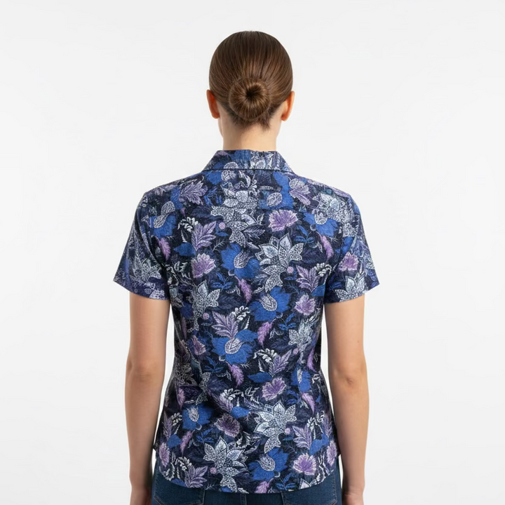 Greg Norman Womens Floral Short Sleeve Polo - Black/Sky Blue/Lavender