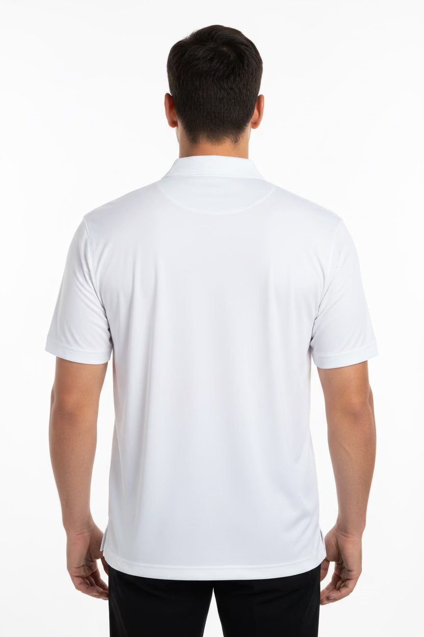 Greg Norman Mens Shark Triad Short Sleeve Polo - White/Deep Sea blue