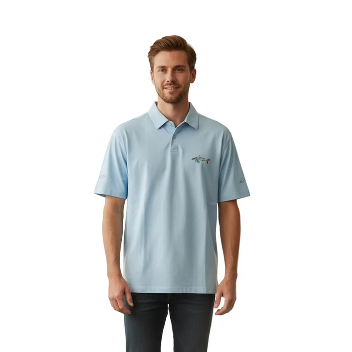 Greg Norman Mens Shark Short Sleeve Polo - Ocean Blue