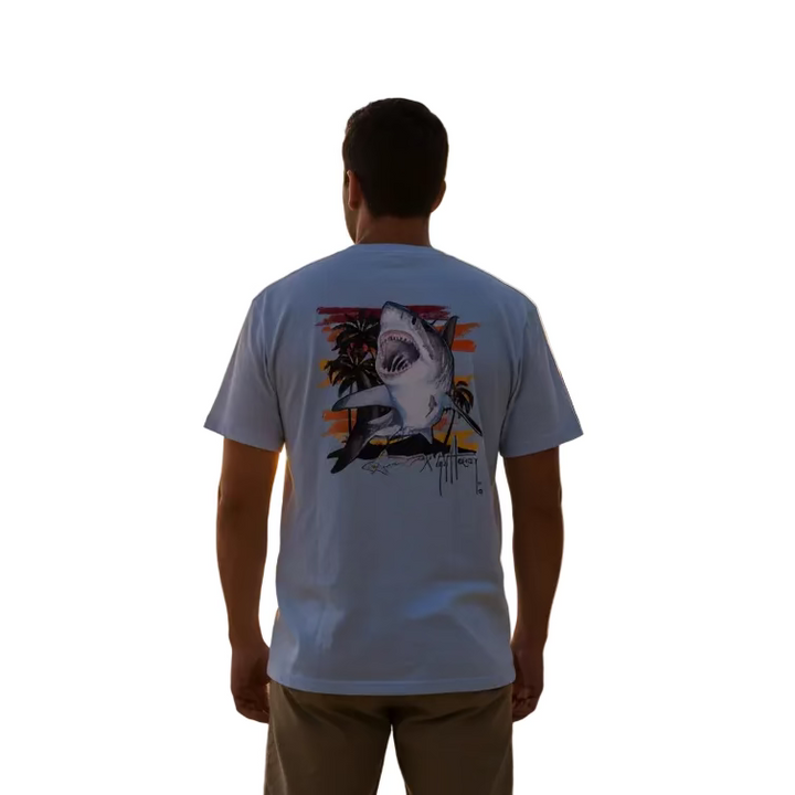 Greg Norman Mens Island Shark Short Sleeve Shirt - Blue Frost