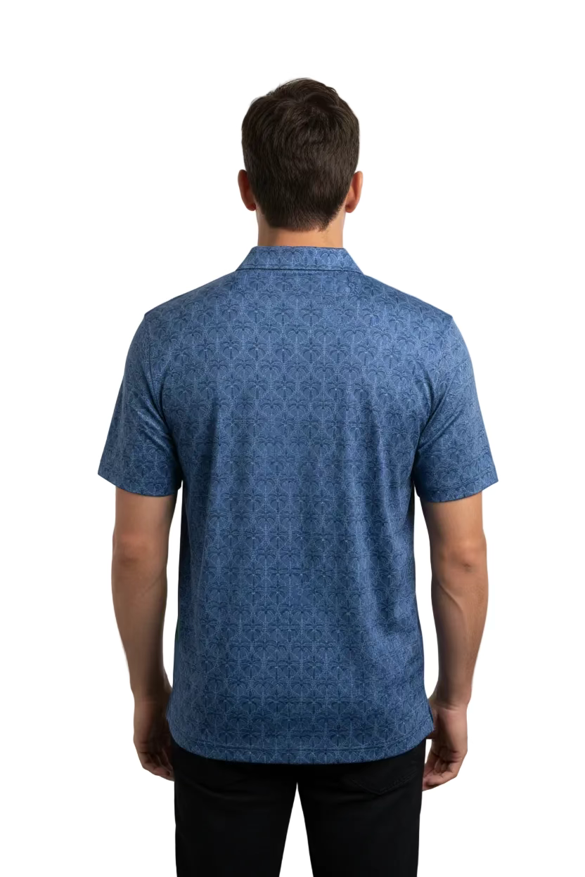 Greg Norman Mens Short Sleeve Palm Tree Polo - Dark Blue