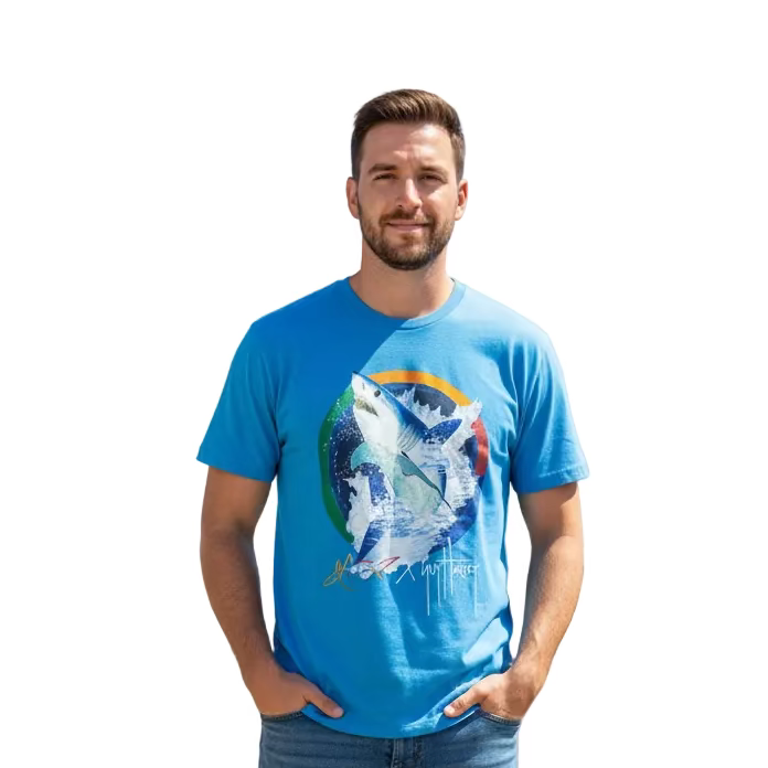 Greg Norman Mens Short Sleeve Shark Attack Shirt - Malibu Blue