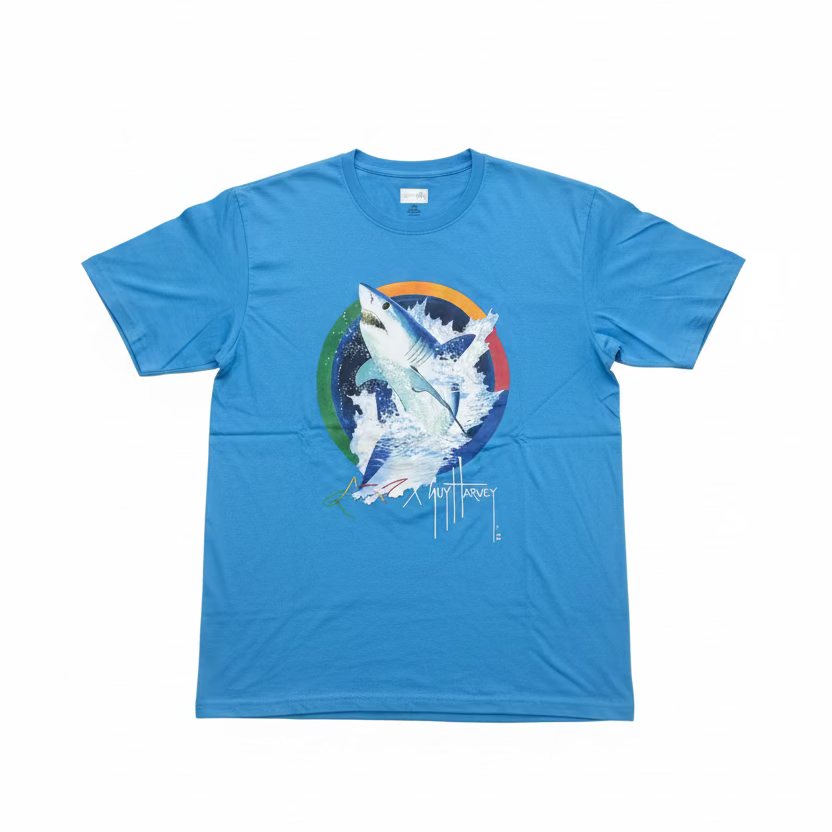 Greg Norman Mens Short Sleeve Shark Attack Shirt - Malibu Blue