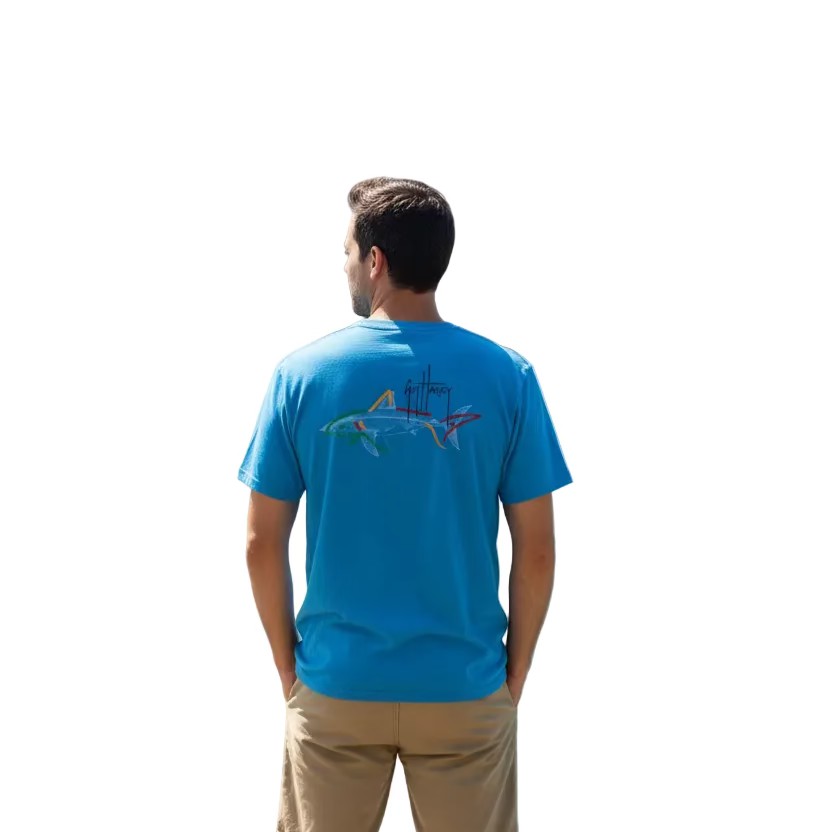 Greg Norman Mens Short Sleeve Shark Attack Shirt - Malibu Blue