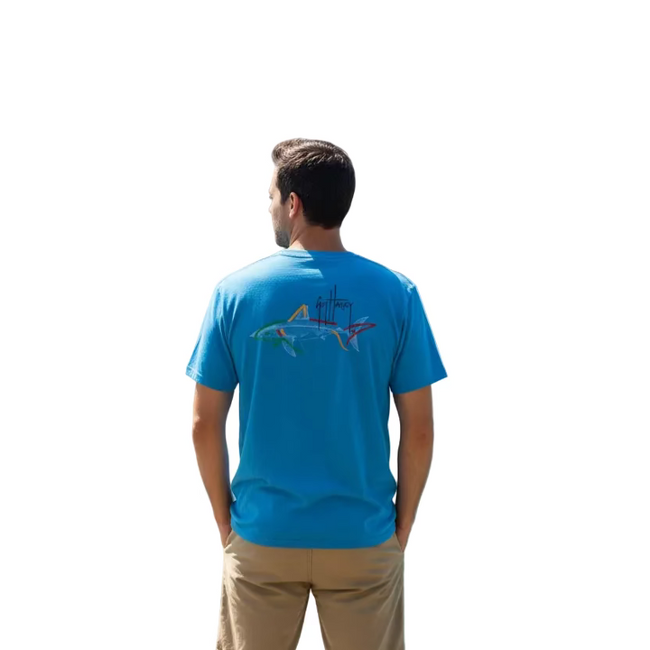 Greg Norman Mens Short Sleeve Shark Attack Shirt - Malibu Blue
