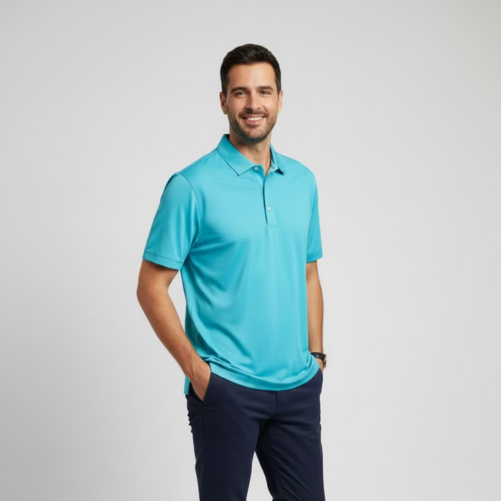 Greg Norman Mens Short Sleeve Casual Polo - Turquoise Sea