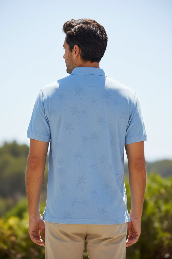 Greg Norman Mens Short Sleeve Palm Tree Button Down Shirt - Blue Haze
