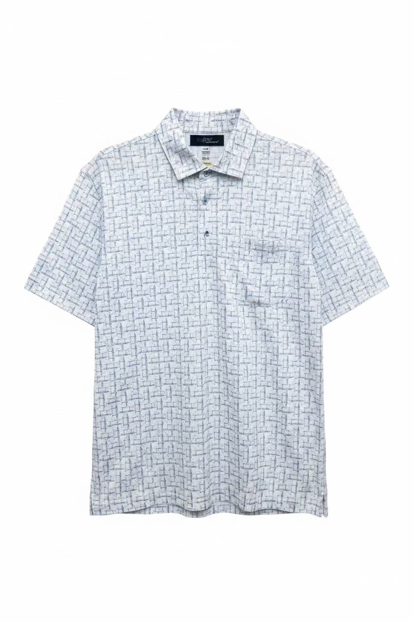 Greg Norman Mens Short Sleeve Pattern Print Polo - White/Day Dream Blue