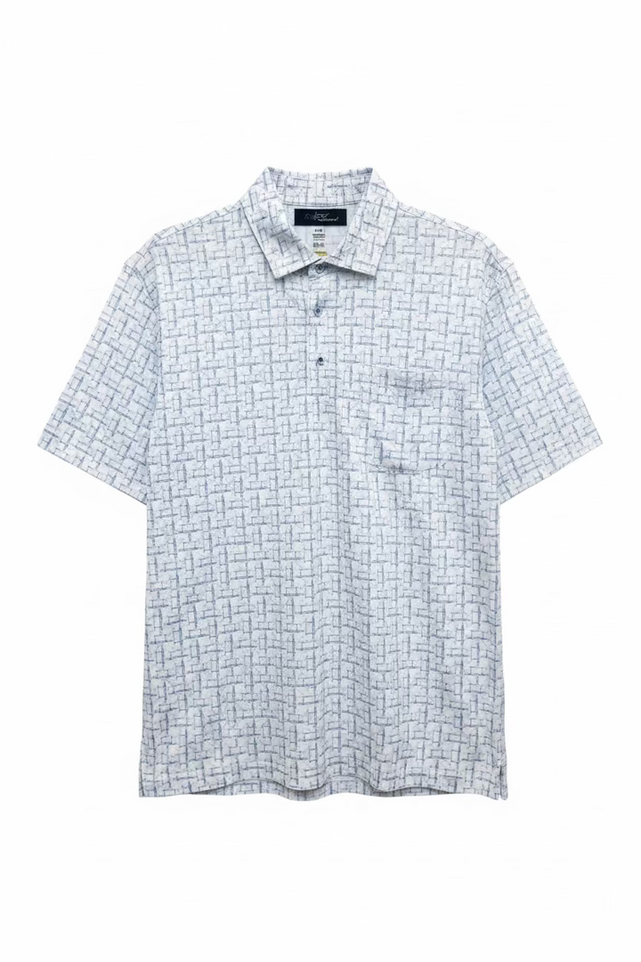 Greg Norman Mens Short Sleeve Pattern Print Polo - White/Day Dream Blue