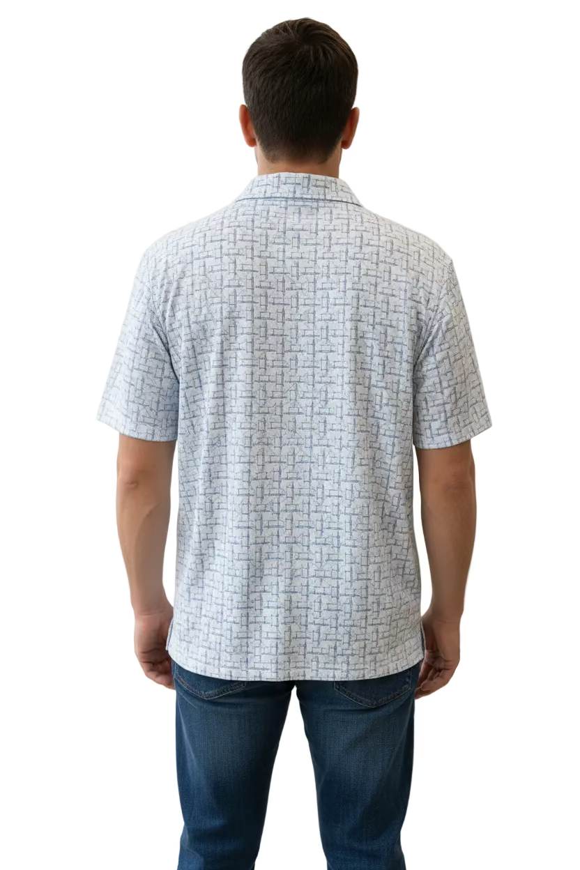 Greg Norman Mens Short Sleeve Pattern Print Polo - White/Day Dream Blue