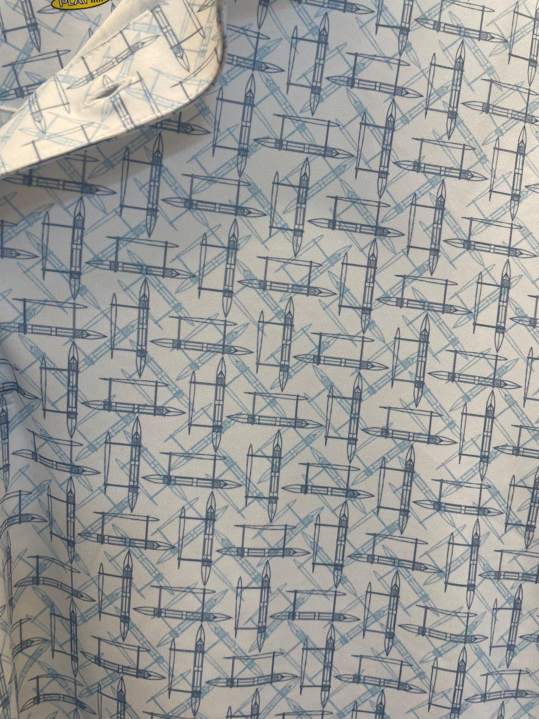 Greg Norman Mens Short Sleeve Pattern Print Polo - White/Day Dream Blue