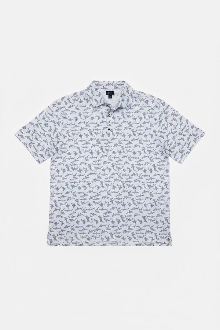 Greg Norman Mens Short Sleeve Shark Villa Polo - Ocean Blue/White