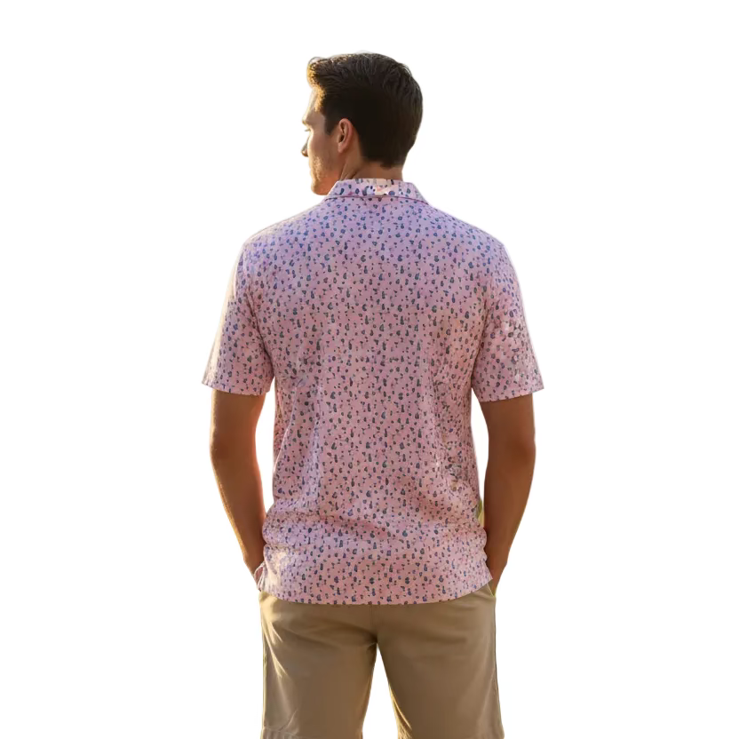 Greg Norman Mens Short Sleeve Martini Polo - Rose Shadow/Sky Blue