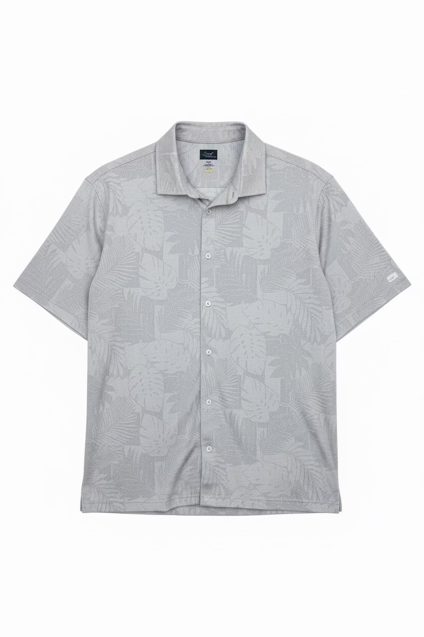Greg Norman Mens Short Sleeve Tropical Button Down Shirt - Storm