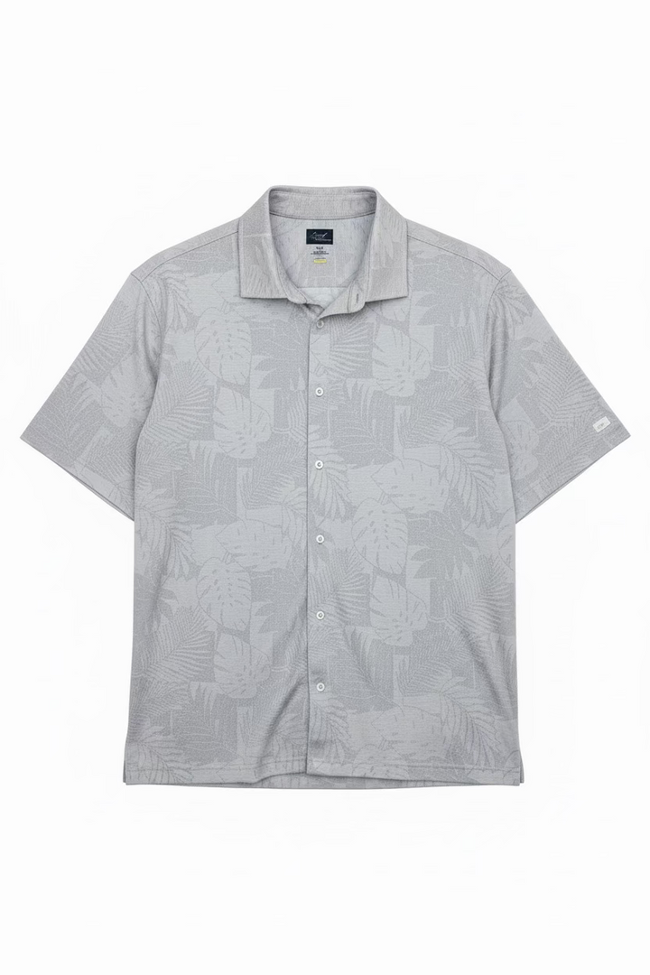 Greg Norman Mens Short Sleeve Tropical Button Down Shirt - Storm