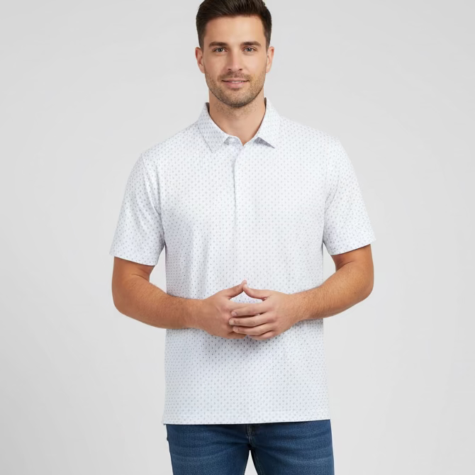 Greg Norman Mens Short Sleeve Seaport Polo - White/Sky Blue