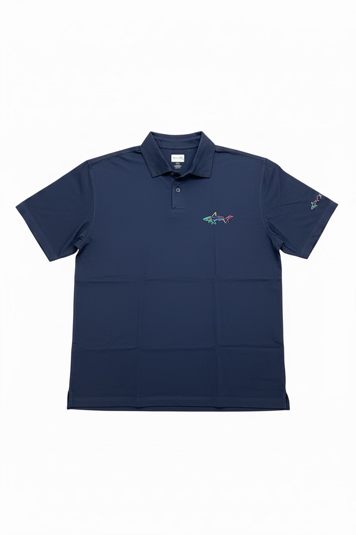 Greg Norman Mens Short Sleeve Logo Lockup Harvey Polo - Navy