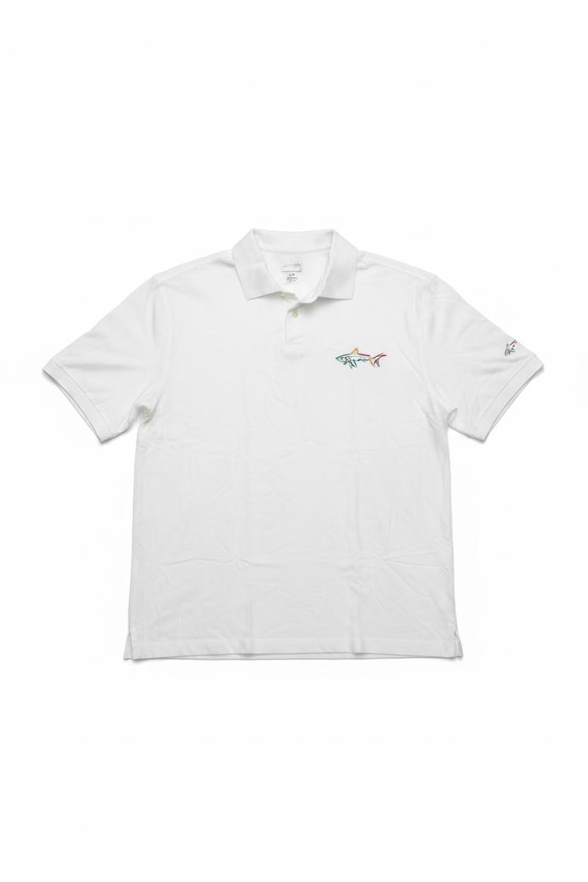 Greg Norman Mens Short Sleeve Logo Lockup Harvey Polo - White