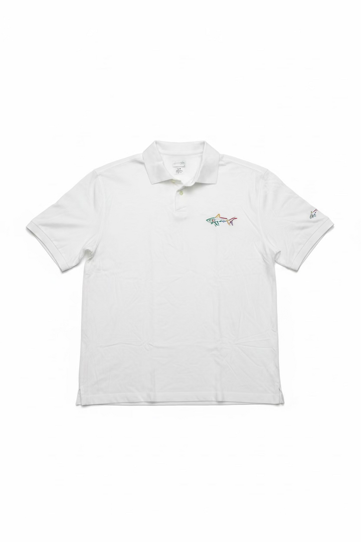 Greg Norman Mens Short Sleeve Logo Lockup Harvey Polo - White
