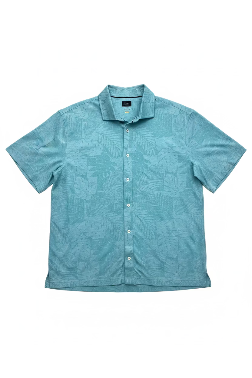 Greg Norman Mens Short Sleeve Tropical Button Down Shirt - Marine Blue
