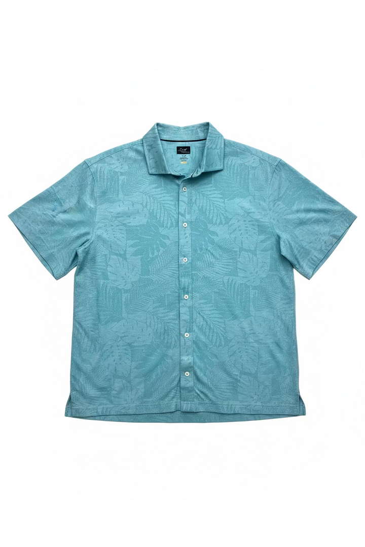Greg Norman Mens Short Sleeve Tropical Button Down Shirt - Marine Blue
