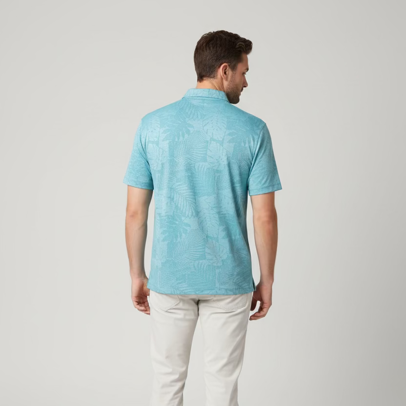 Greg Norman Mens Short Sleeve Tropical Button Down Shirt - Marine Blue