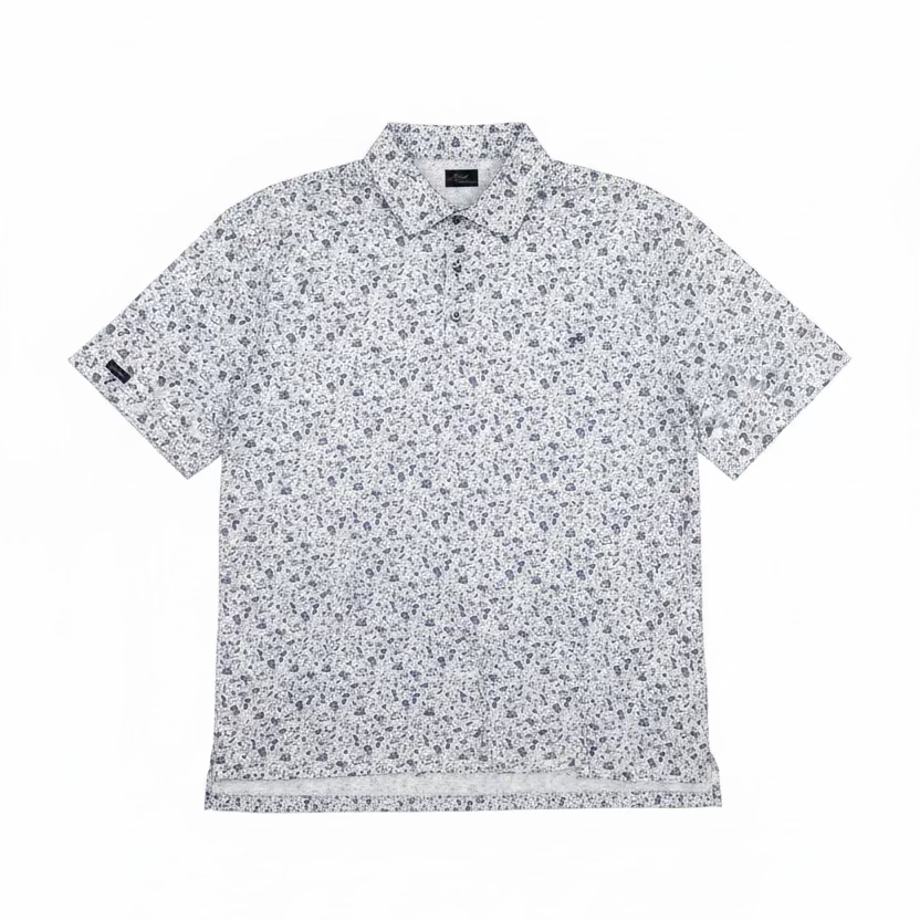 Greg Norman Mens Short Sleeve Golf Paradise Polo - White/Navy