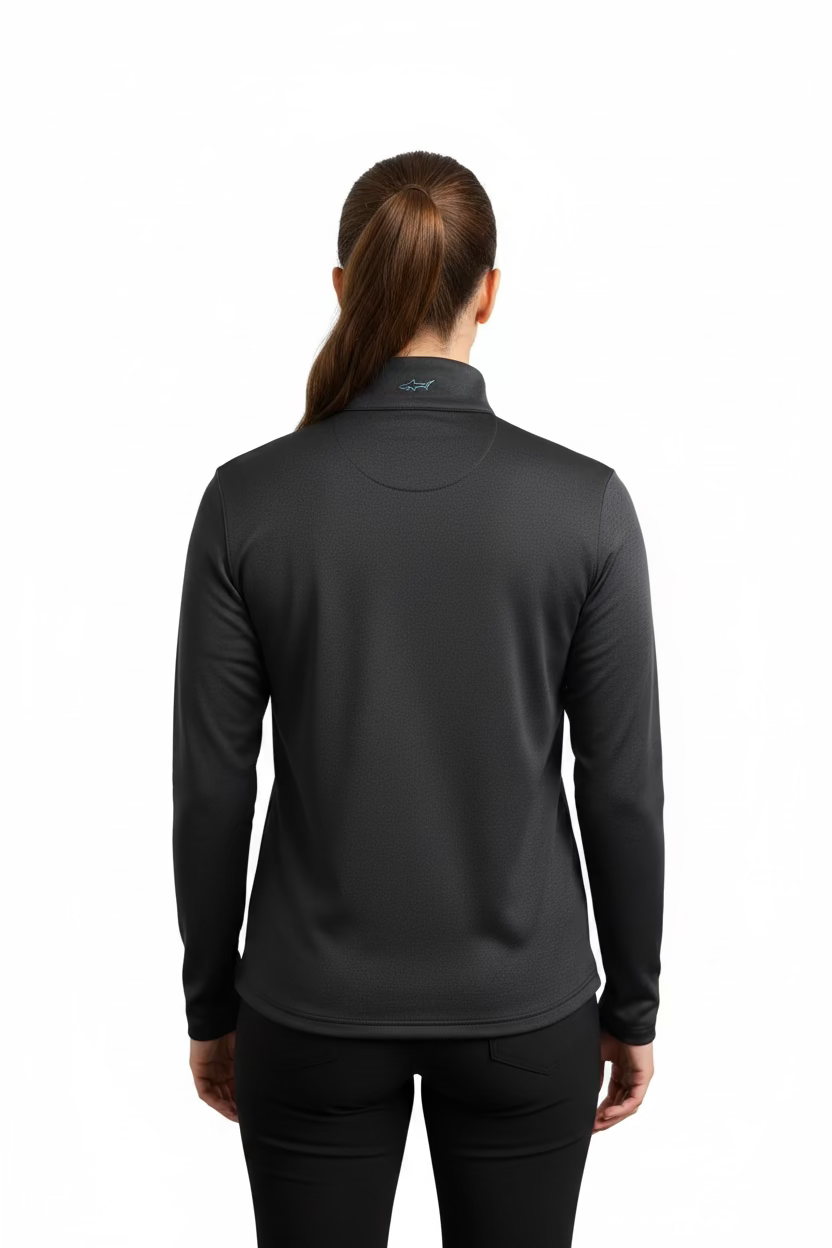 Greg Norman Womens Long Sleeve Pro Series Polo - Black/Grey Heather