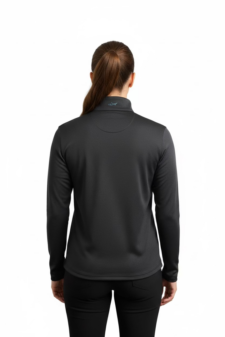 Greg Norman Womens Long Sleeve Pro Series Polo - Black/Grey Heather