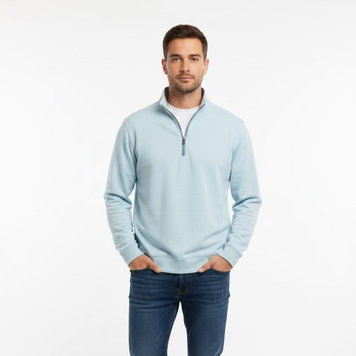 Greg Norman Mens Long Sleeve Pattern Pullover - Marine Blue/White