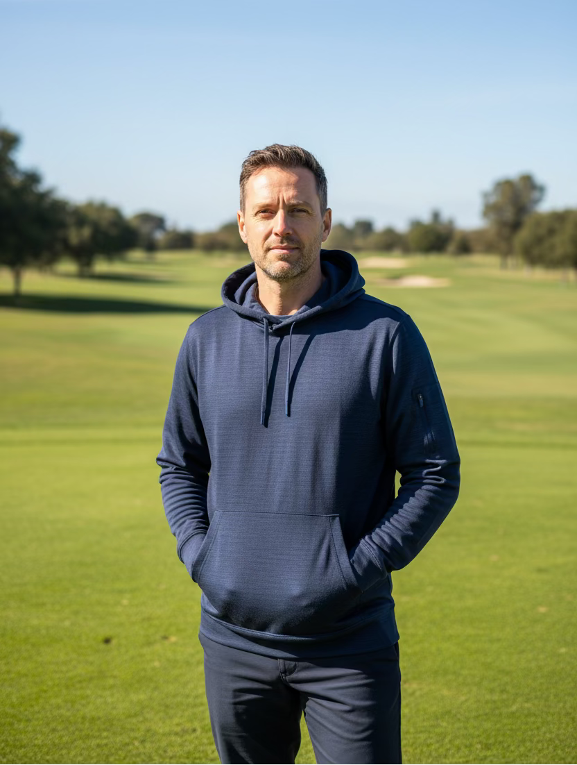 Greg Norman Mens Long Sleeve Hoodie - Navy Heather - Large