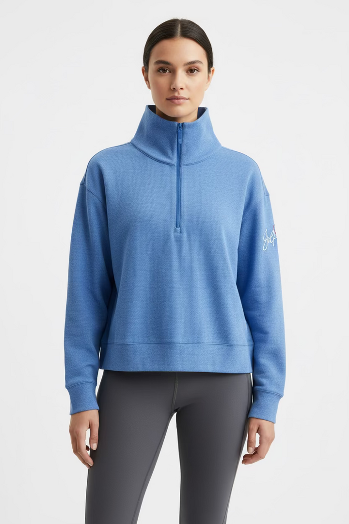 Greg Norman Womens Long Sleeve Knit Pullover - Aegean Blue Heather