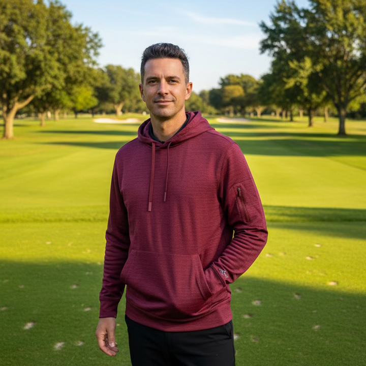 Greg Norman Mens Long Sleeve Hoodie - Sangria Heather - Large