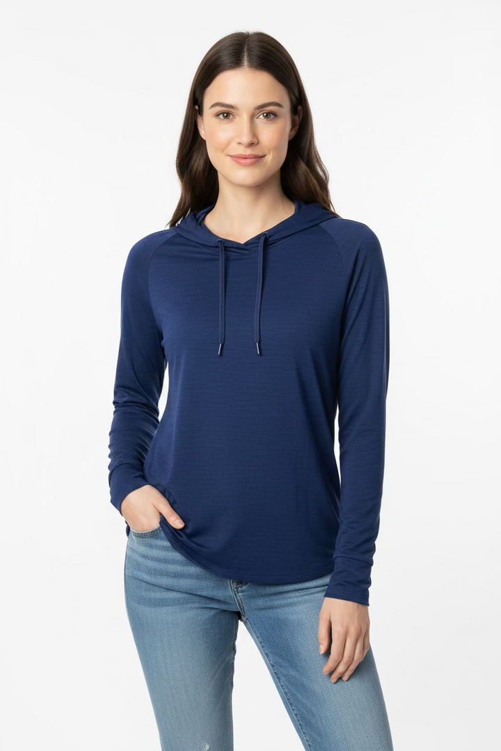 Greg Norman Womens Long Sleeve Tech Performance Hoodie - Navy