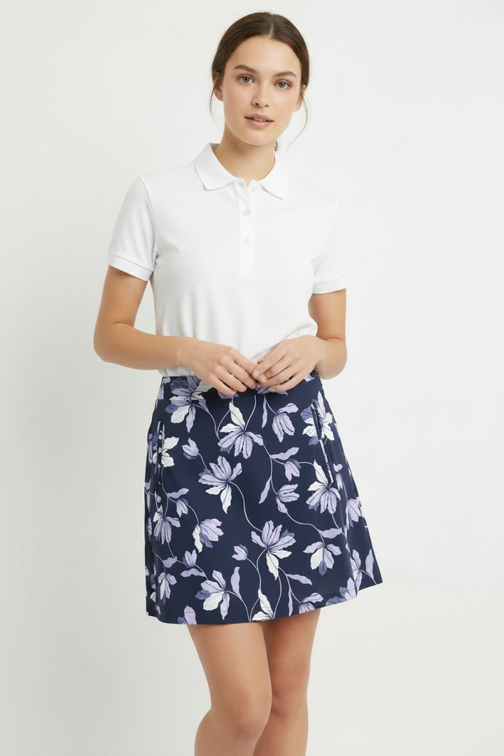 G/FORE Womens Floral Silky Tech Nylon Skort (15') - Twilight/Lavender Plum