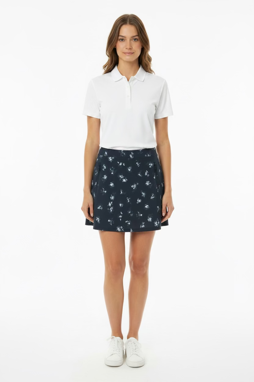 G/FORE Womens Floral Silky Tech Nylon Skort (15') - Onyx/Snow/Grey