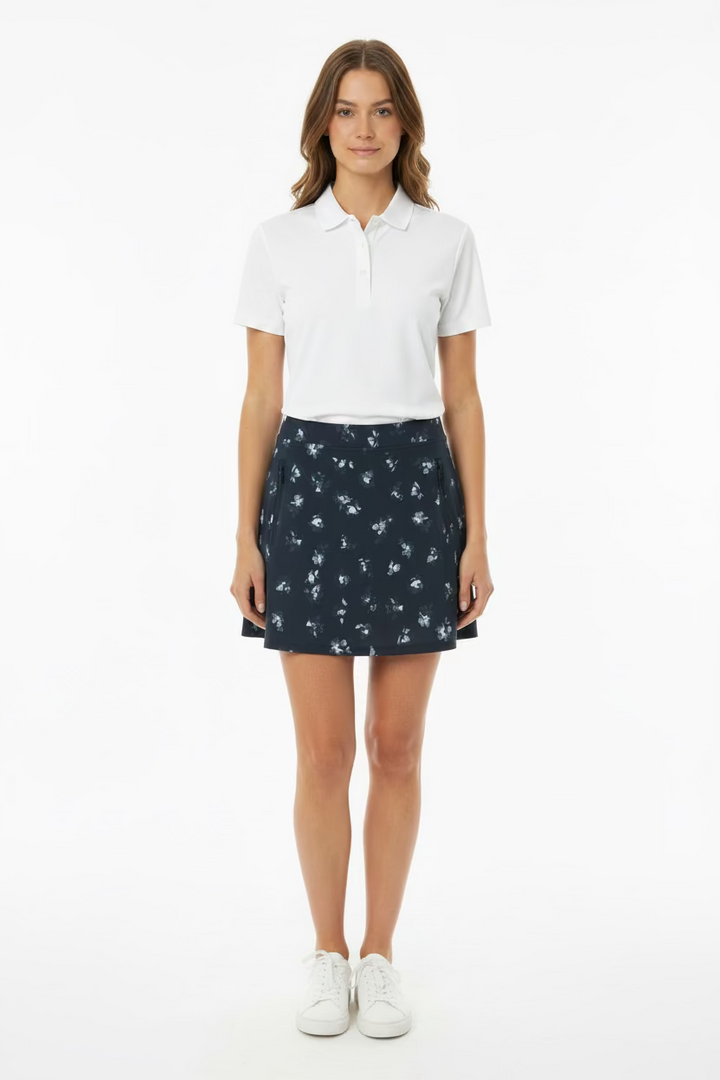 G/FORE Womens Floral Silky Tech Nylon Skort (15') - Onyx/Snow/Grey