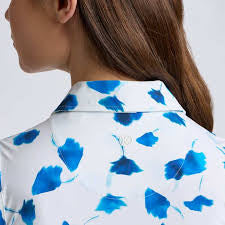 G/FORE Womens Blur Floral Long Sleeve Zip Pullover - Snow/Blueberry